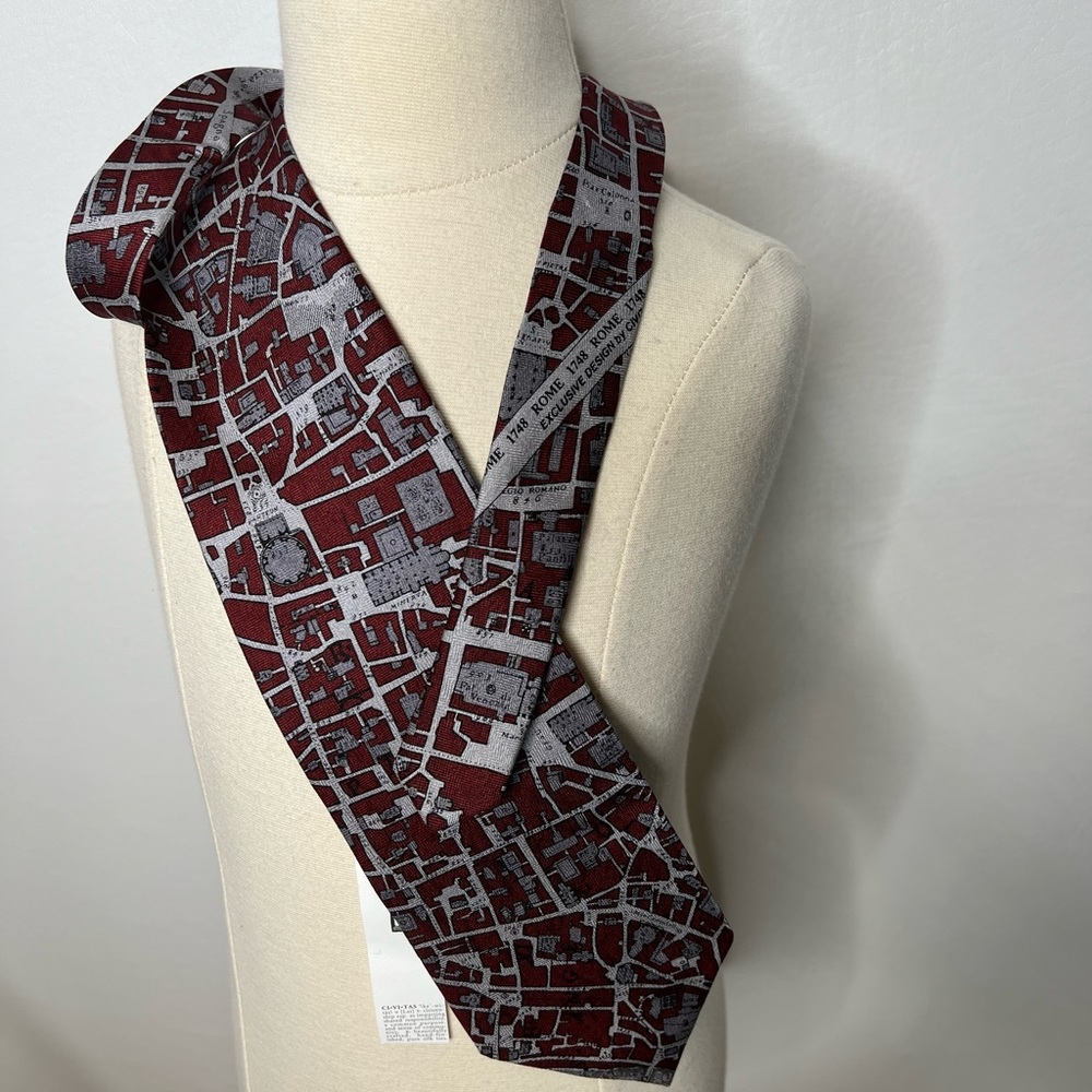 Civitas Map of Rome men’s red gray 100% silk Tie